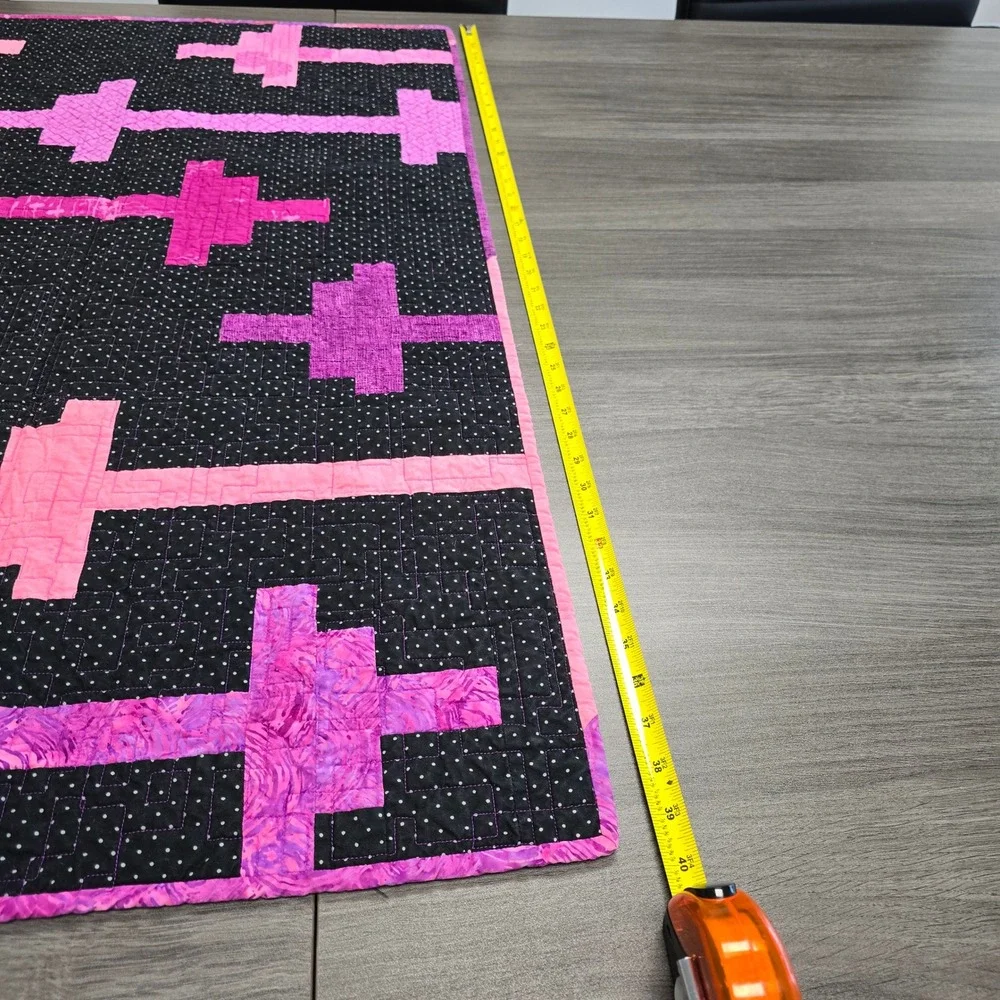 Handmade‎ Modern Patchwork Quilt Pink Purple Cross Plus Sign Minky Back 54x40